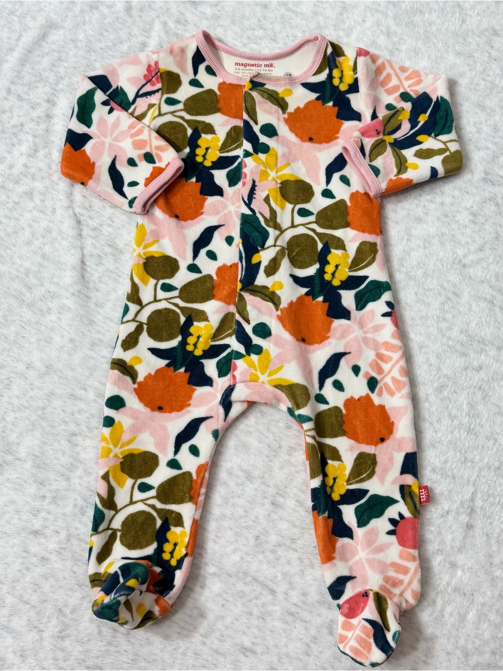 Magnetic Me Botanical Floral Velour Footie Sleeper 3-6M Baby Girl Vibrant Cozy